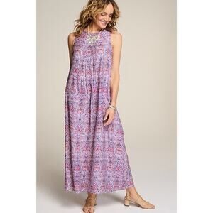 J. Jill Pintucked A-Line Maxi Dress Cream Bursting Medallions Size Medium NWT